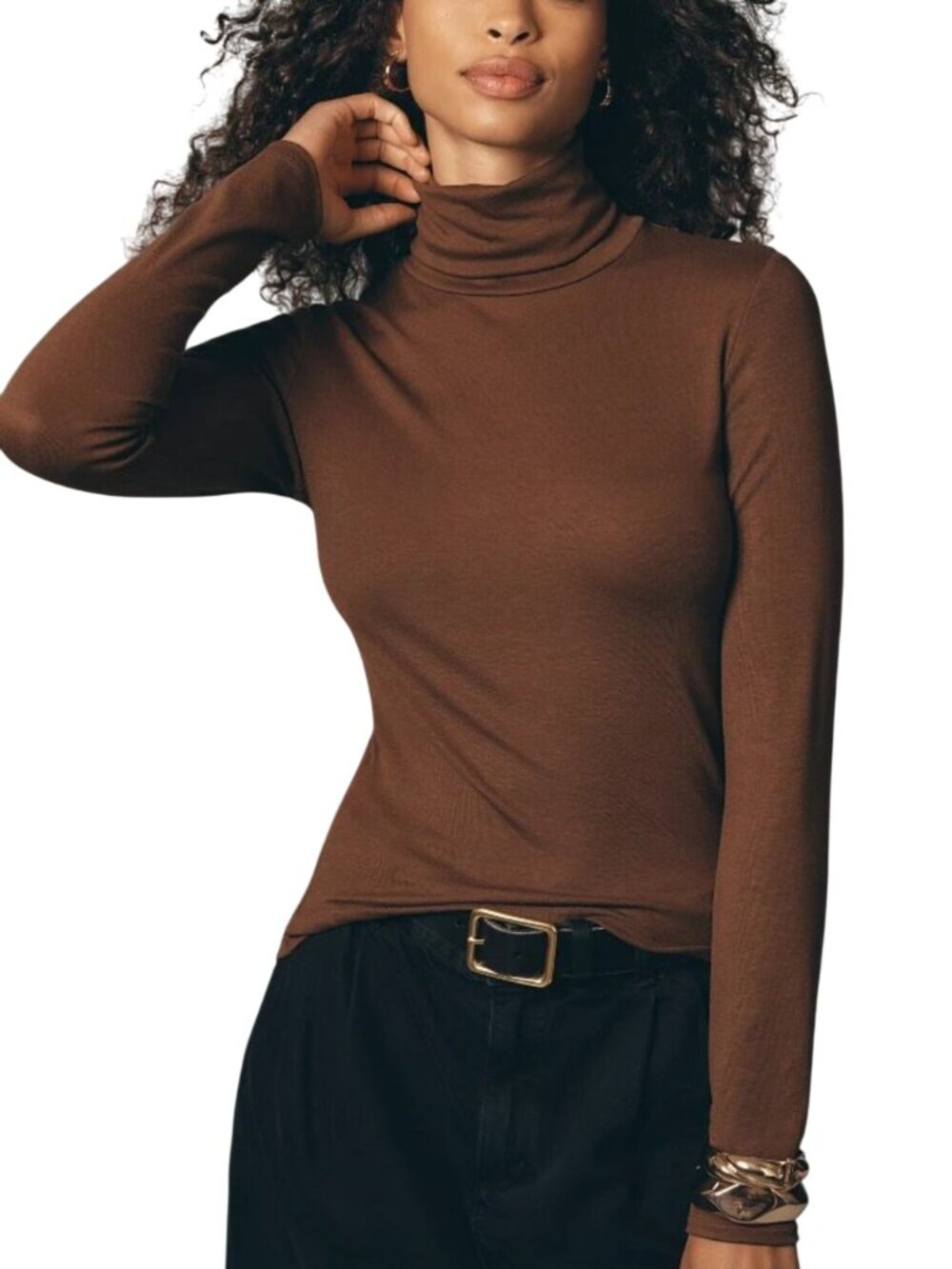 Anthropologie Ribbed Long-Sleeve Turtleneck Brown Medium